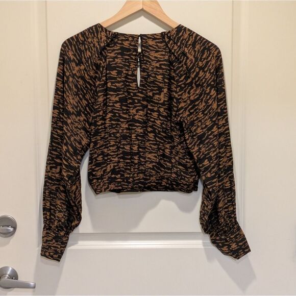 EUC Banana Republic XS Black and Brown Patterned Keyhole Front and Back Top - Picture 3 of 5